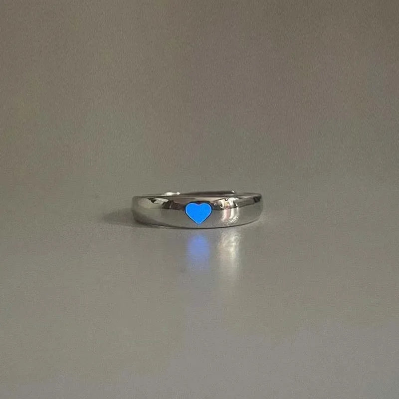 Love Heart Luminous Couple Adjustable Ring (Glow In The Dark)
