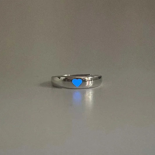Love Heart Luminous Couple Adjustable Ring (Glow In The Dark)
