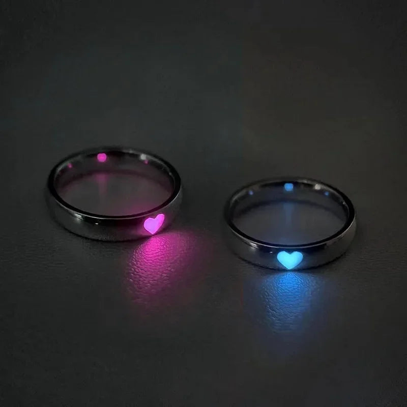 Love Heart Luminous Couple Adjustable Ring (Glow In The Dark)