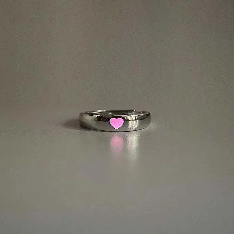 Love Heart Luminous Couple Adjustable Ring (Glow In The Dark)