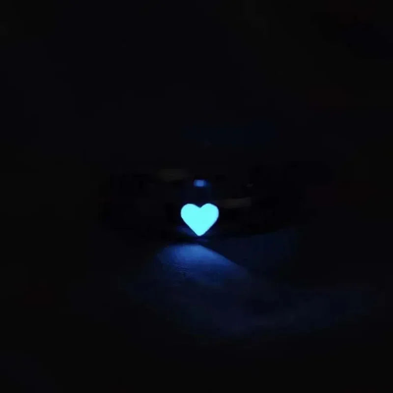Love Heart Luminous Couple Adjustable Ring (Glow In The Dark)